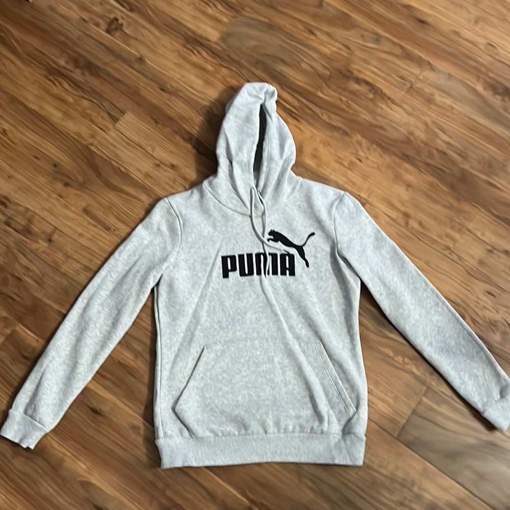 Puma Heather Gray Hoodie Black logo, Women’s Size S